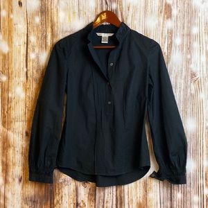 Diane Von Furstenberg | Black Cotton Tunic Pintuck long sleeve pleated blouse